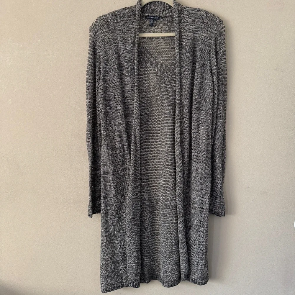Eileen Fisher Linen Metallic Open Knit Sweater Size S